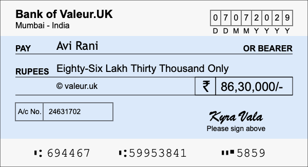 How to write a cheque for 86.3 lakh rupees