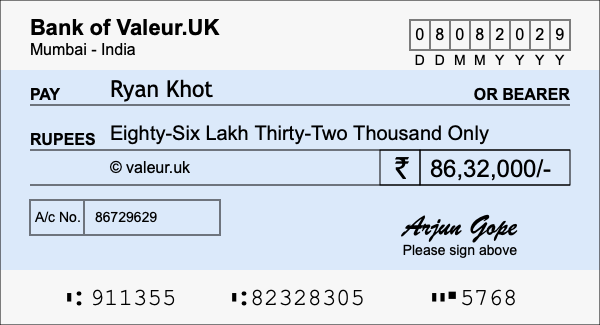 How to write a cheque for 86.32 lakh rupees