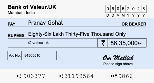How to write a cheque for 86.35 lakh rupees How to write a cheque for 86.35 lakh rupees
