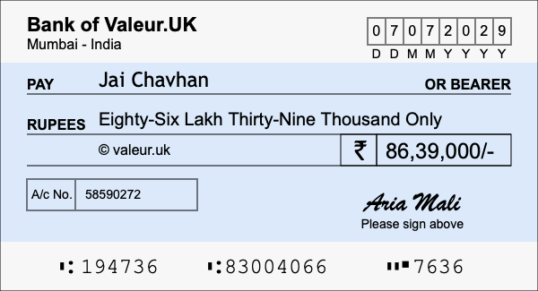 How to write a cheque for 86.39 lakh rupees