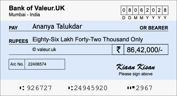 How to write a cheque for 86.42 lakh rupees