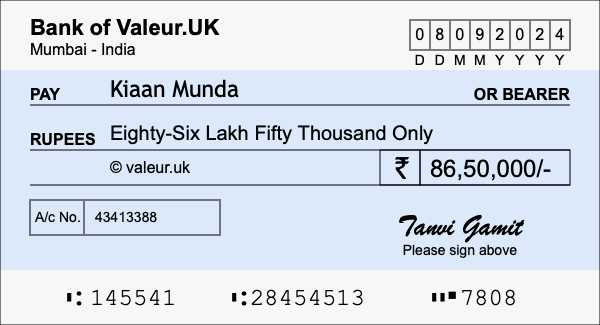 How to write a cheque for 86.5 lakh rupees