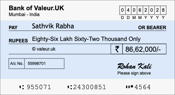 How to write a cheque for 86.62 lakh rupees How to write a cheque for 86.62 lakh rupees