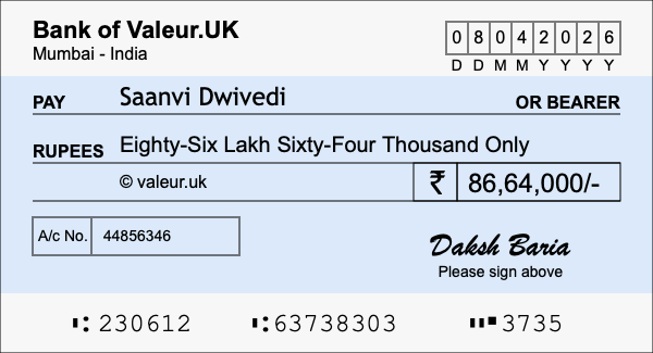 How to write a cheque for 86.64 lakh rupees