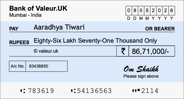 How to write a cheque for 86.71 lakh rupees