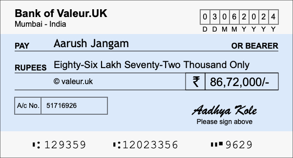 How to write a cheque for 86.72 lakh rupees