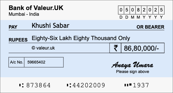 How to write a cheque for 86.8 lakh rupees How to write a cheque for 86.8 lakh rupees
