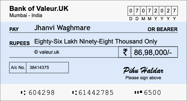 How to write a cheque for 86.98 lakh rupees