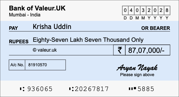 How to write a cheque for 87.07 lakh rupees How to write a cheque for 87.07 lakh rupees