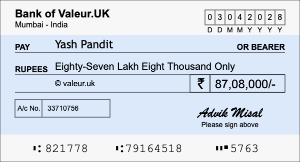 How to write a cheque for 87.08 lakh rupees How to write a cheque for 87.08 lakh rupees