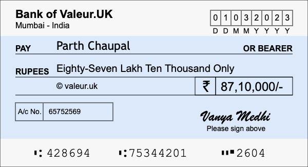 How to write a cheque for 87.1 lakh rupees How to write a cheque for 87.1 lakh rupees