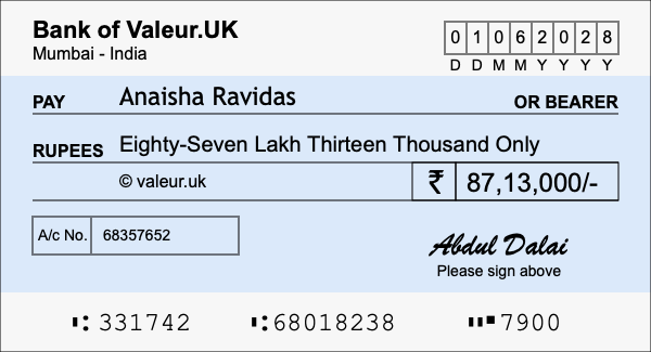 How to write a cheque for 87.13 lakh rupees How to write a cheque for 87.13 lakh rupees