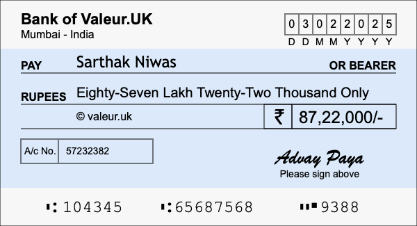 How to write a cheque for 87.22 lakh rupees How to write a cheque for 87.22 lakh rupees