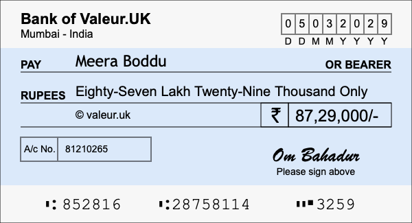 How to write a cheque for 87.29 lakh rupees How to write a cheque for 87.29 lakh rupees