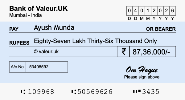 How to write a cheque for 87.36 lakh rupees How to write a cheque for 87.36 lakh rupees
