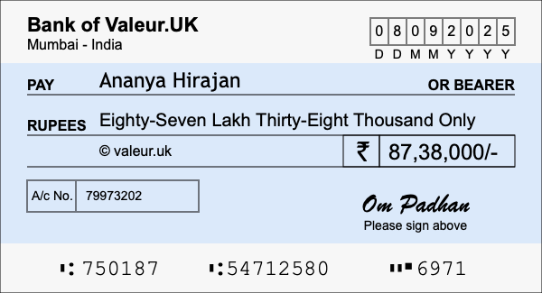 How to write a cheque for 87.38 lakh rupees How to write a cheque for 87.38 lakh rupees