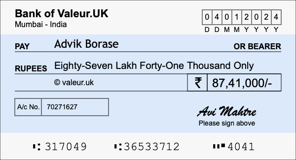 How to write a cheque for 87.41 lakh rupees How to write a cheque for 87.41 lakh rupees