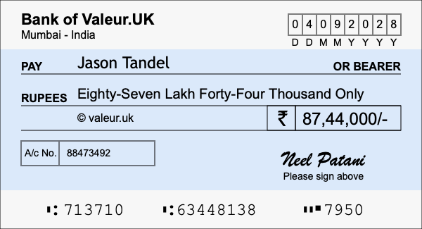 How to write a cheque for 87.44 lakh rupees How to write a cheque for 87.44 lakh rupees