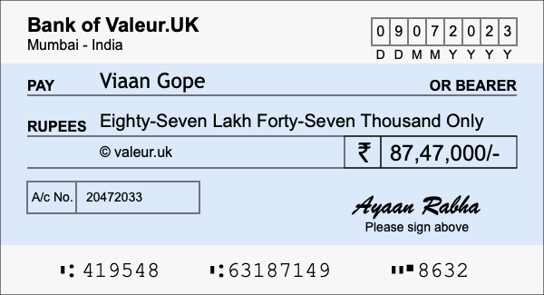 How to write a cheque for 87.47 lakh rupees How to write a cheque for 87.47 lakh rupees