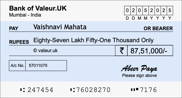 How to write a cheque for 87.51 lakh rupees How to write a cheque for 87.51 lakh rupees