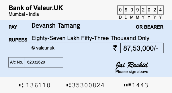 How to write a cheque for 87.53 lakh rupees How to write a cheque for 87.53 lakh rupees
