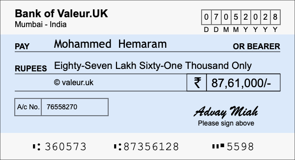 How to write a cheque for 87.61 lakh rupees How to write a cheque for 87.61 lakh rupees