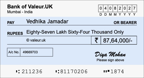 How to write a cheque for 87.64 lakh rupees How to write a cheque for 87.64 lakh rupees