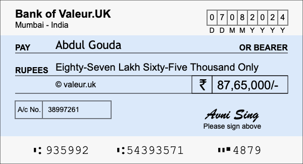 How to write a cheque for 87.65 lakh rupees How to write a cheque for 87.65 lakh rupees