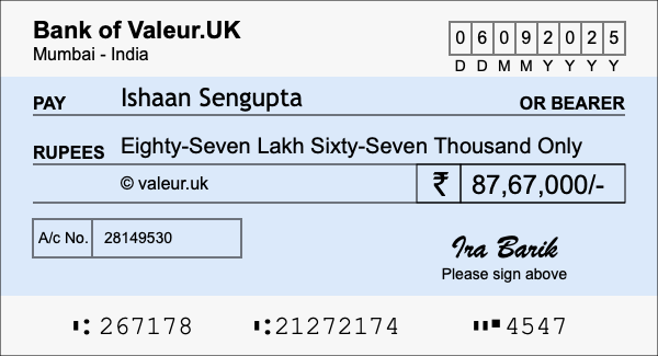 How to write a cheque for 87.67 lakh rupees How to write a cheque for 87.67 lakh rupees
