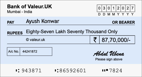 How to write a cheque for 87.7 lakh rupees How to write a cheque for 87.7 lakh rupees