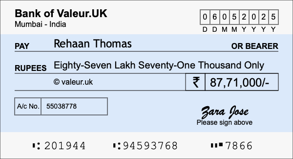How to write a cheque for 87.71 lakh rupees How to write a cheque for 87.71 lakh rupees