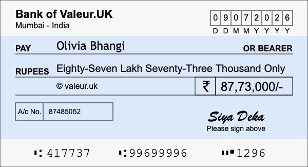 How to write a cheque for 87.73 lakh rupees