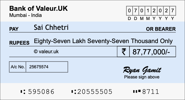 How to write a cheque for 87.77 lakh rupees How to write a cheque for 87.77 lakh rupees