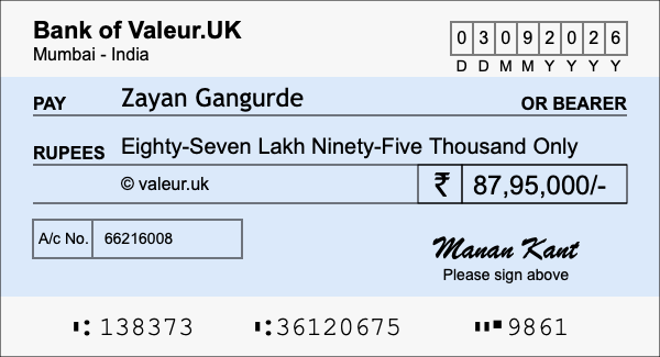 How to write a cheque for 87.95 lakh rupees How to write a cheque for 87.95 lakh rupees