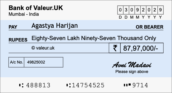 How to write a cheque for 87.97 lakh rupees
