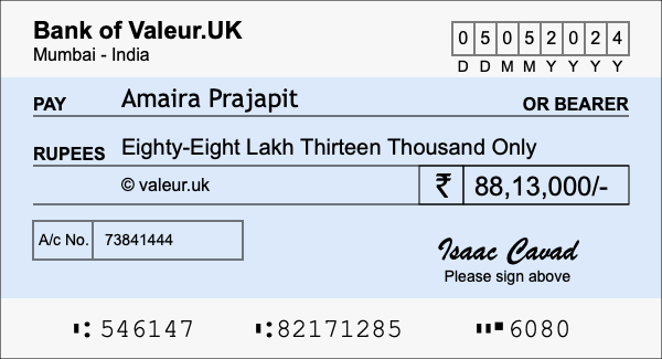 How to write a cheque for 88.13 lakh rupees