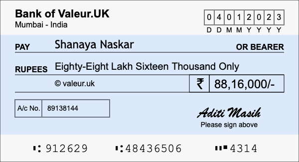 How to write a cheque for 88.16 lakh rupees
