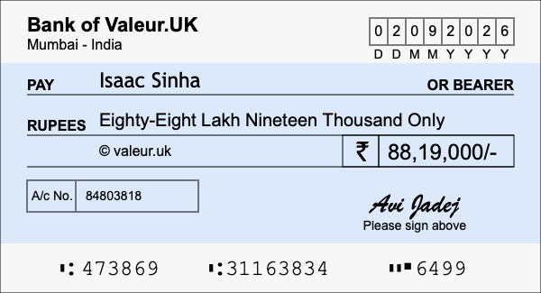 How to write a cheque for 88.19 lakh rupees