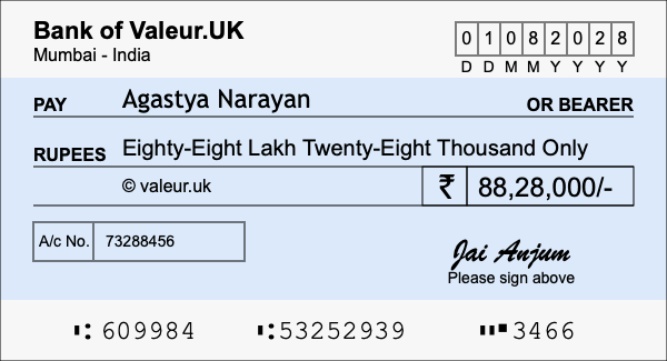 How to write a cheque for 88.28 lakh rupees How to write a cheque for 88.28 lakh rupees