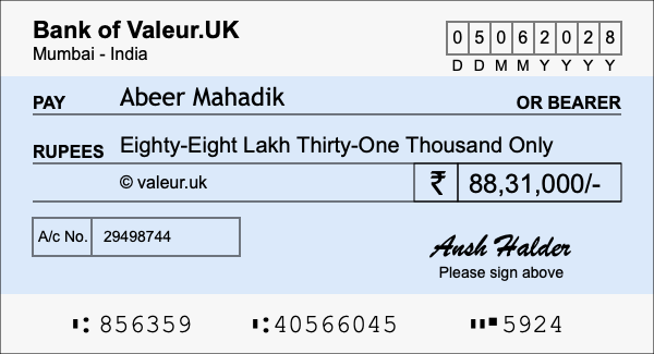 How to write a cheque for 88.31 lakh rupees How to write a cheque for 88.31 lakh rupees