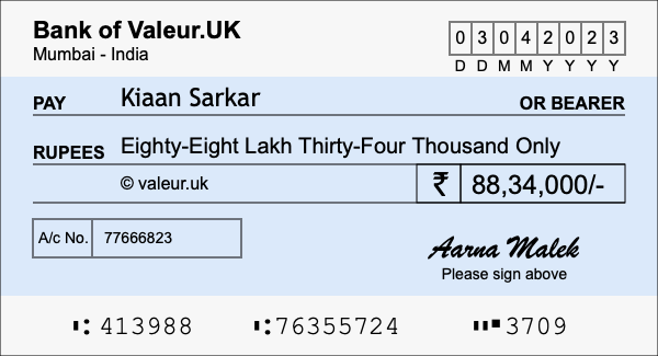 How to write a cheque for 88.34 lakh rupees How to write a cheque for 88.34 lakh rupees
