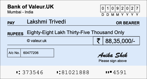 How to write a cheque for 88.35 lakh rupees How to write a cheque for 88.35 lakh rupees