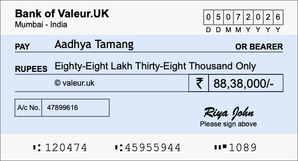 How to write a cheque for 88.38 lakh rupees