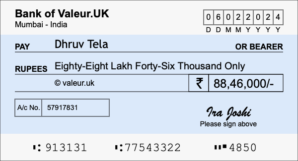 How to write a cheque for 88.46 lakh rupees How to write a cheque for 88.46 lakh rupees