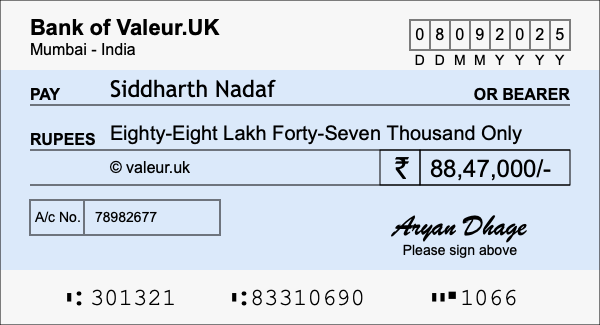 How to write a cheque for 88.47 lakh rupees How to write a cheque for 88.47 lakh rupees