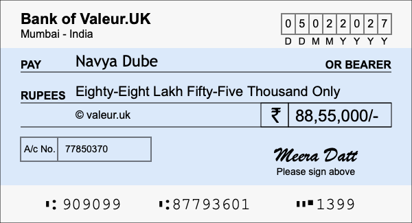 How to write a cheque for 88.55 lakh rupees