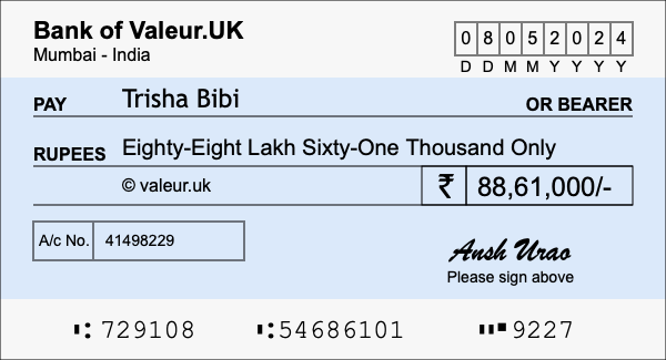 How to write a cheque for 88.61 lakh rupees
