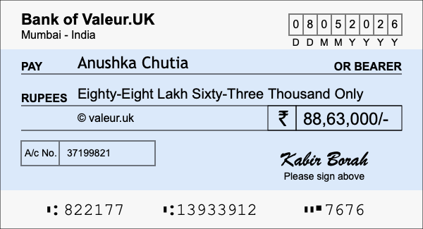 How to write a cheque for 88.63 lakh rupees How to write a cheque for 88.63 lakh rupees