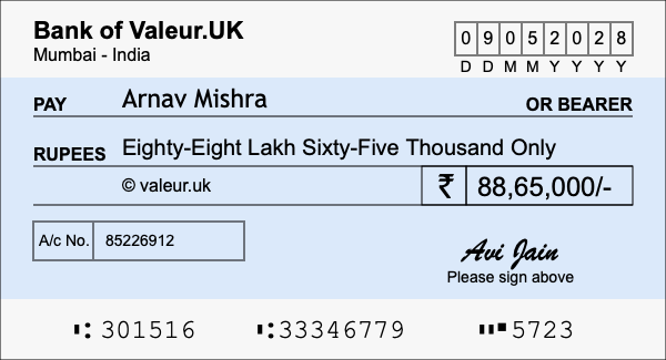 How to write a cheque for 88.65 lakh rupees How to write a cheque for 88.65 lakh rupees