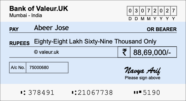 How to write a cheque for 88.69 lakh rupees How to write a cheque for 88.69 lakh rupees
